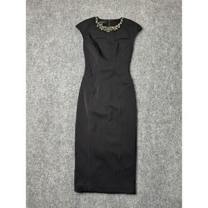 Womens Dress Ted Baker Black Embellished Neck Bodycon Evening Midi, Size XS